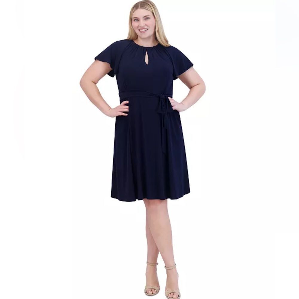 Jessica Howard Keyhole Fit & Flare Dress Navy Blue Retails $129 Plus Size 18